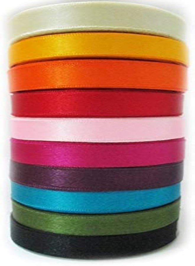 MSGH Satin Ribbon Multicolored Set of 10 Rolls, 10 Mt Each Roll, Total 100 Mt. (Half INCH) - Image 1
